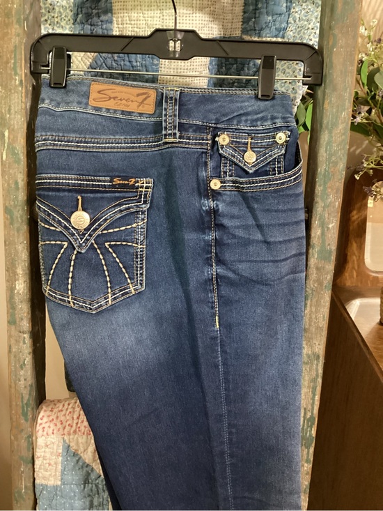 Seven7 Denim - Seven7 Women's Dark Blue Flare Leg Jeans with Embroidered Pockets